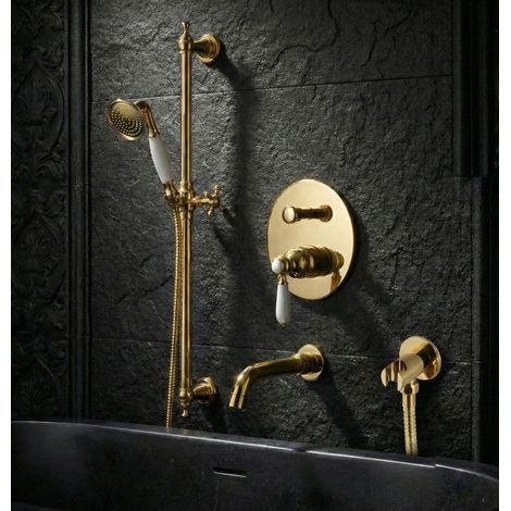 Ensemble de robinetterie encastrée en or pour baignoire avec barre de douche PaulGurkes