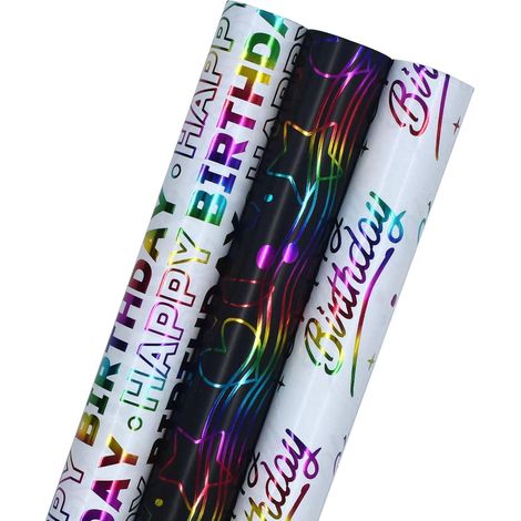 Kindfiber OÜ-Lot de 3 rouleaux de papier cadeau métallique brillant de 43 cm x 3 m, parfait pour anniversaire, mariage, fête prénatale, festival (multicolore) (1/5)