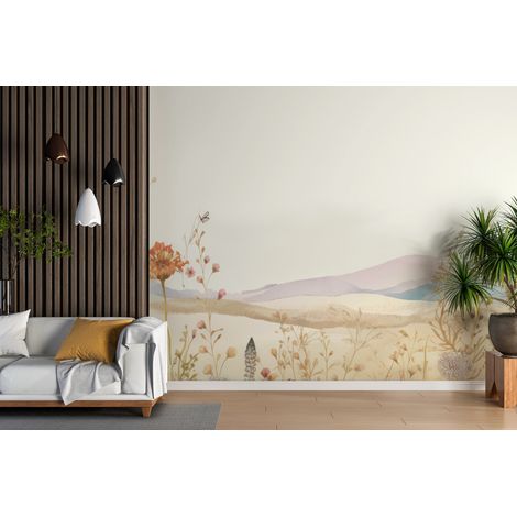 Papier peint fleuri - aquarelle de fleurs sauvages pastels - 150 x 250 cm (1/2)