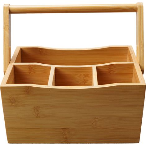 Küchenutensilienhalter aus Bambus mit 4 Fächern und Griff, Besteckhalter, Serviettenhalter, Naturfarbe (1/3)