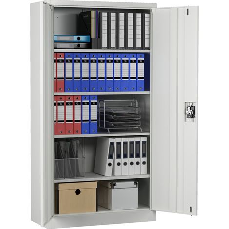 MIDORI® Aktenschrank Büroschrank Metallschrank Flügeltürenschrank Lagerschrank 4 Böden Grau (1/5)