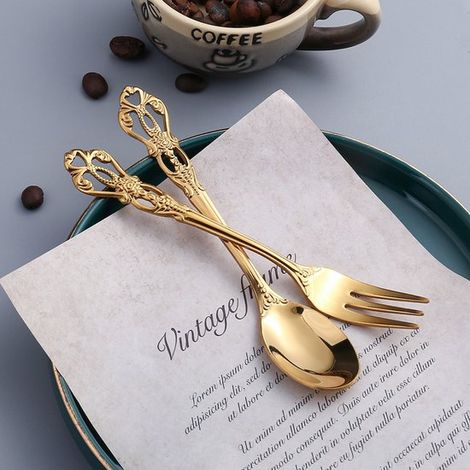 10 piezas，Cucharas de postre，Cucharas pequeñas de café，Acero inoxidable，Juego de cucharas para remover，12,6 cm de largo，Color dorado (1/4)