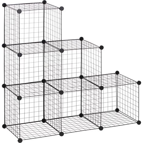 Étagère cubique en métal, meuble de rangement modulable pour vêtements, livres, jouets, flexible, 109 cm (L) x 37 cm (l) x 109 cm (H), noir (1/5)