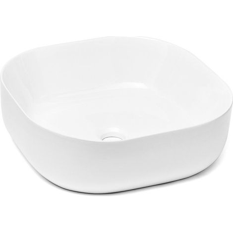 Vasque à poser design carrée aux angles arrondis Triomini Slim 43 x 43 cm, sans trop-plein, blanc (SLM4343) (1/5)
