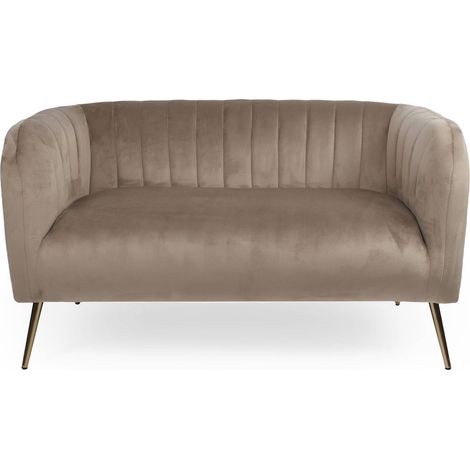 Canapé 2 Places BOMBARO en Velours Taupe Pieds Métal Doré Design Moderne Élégant et Confortable pour Salon Chambre ou Bureau L128 x P73 x H71 cm (1/5)