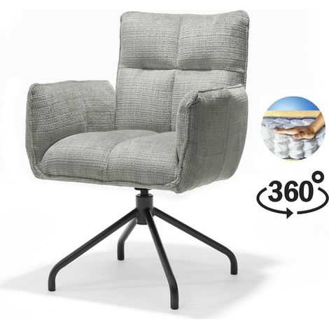 Fauteuil pivotant en tissu gris avec assise à ressorts ensachés et piétement noir - PANGIVO (1/5)