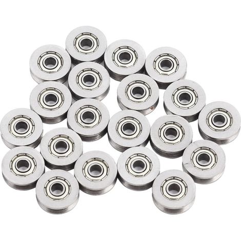 20 poleas con rodamiento de bolas ranurado en V V623ZZ para sistema de movimiento lineal de vías de ferrocarril, 3 x 12 x 4 mm (1/4)