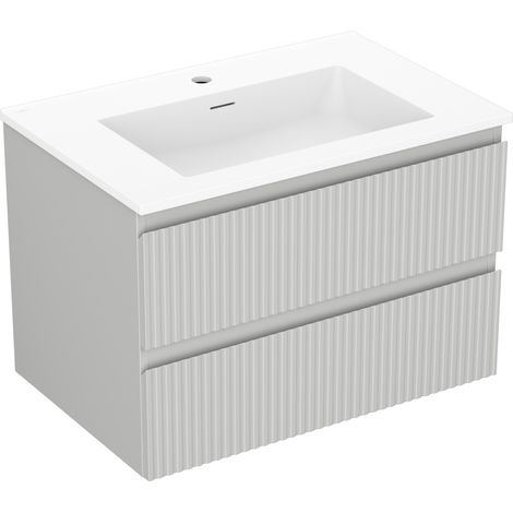 Mexen Rivel mueble de baño de 70 cm con lavabo Otis, 2 cajones, acanalado, gris mate/blanco mate - 91A20-07047-2-BFF62-W18M01 (1/5)