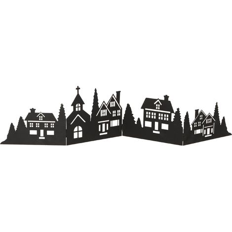 Deko Häuserzeile aus Metall klappbar 77 x 17 cm - schwarz - Weihnachtsstadt Silhouette zur Tischdekoration - Weihnachtsdeko Tischdeko für Weihnachten Weihnachtsstadt Skyline