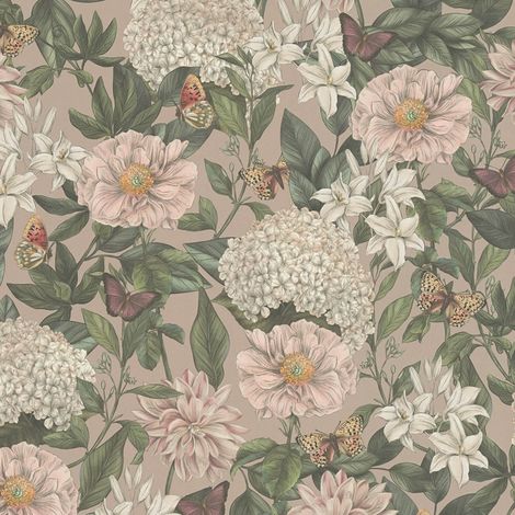 Flowers wallcovering wall Profhome 394262 hot embossed non-woven wallpaper slightly textured with floral ornaments matt pink green white orange 5.33 m2 (1/3)