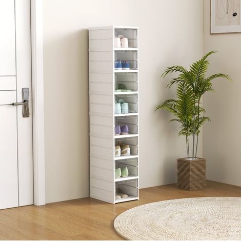 Stapelbare und faltbare Schuhboxen, 8er-Set mit transparenten Türen, weiß HAVRYA (1/5)