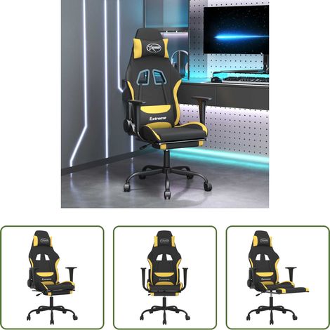Massagestuhl -  Gaming-Stuhl mit Massage & Fußstütze Schwarz und Gelb Stoff (1/5)