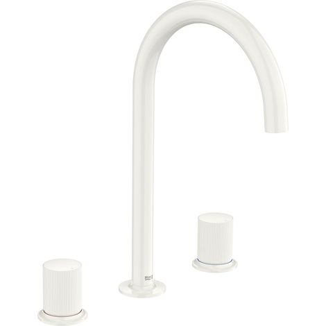 ROCA A5A3E3FP30 NU Grifo Bimando Lavabo con Manetas de Repisa Maneta Stripes Blanco Brillo - ref: A5A3E3FP30