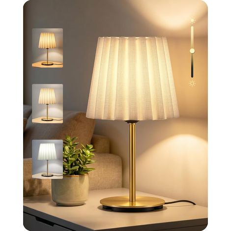 Small Bedside Lamp, White and Gold Lampshade for Bedroom Table Lamp, 3 Colour Temperatures, Memory Function, E27 Bulbs Included, for Bedroom, Living Room, Modern, Bedroom (1/5)