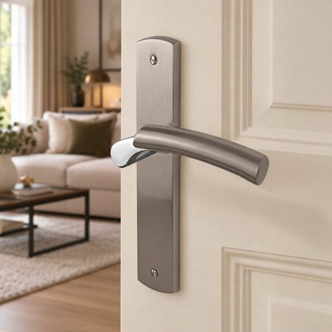 Ouvre&Déco - 2 poignées de porte LUXOR en Laiton bicolore chrome/nickel mat – Entraxe 195 mm – Sans trou de clé bec-de-cane – Contemporain Moderne (1/5)