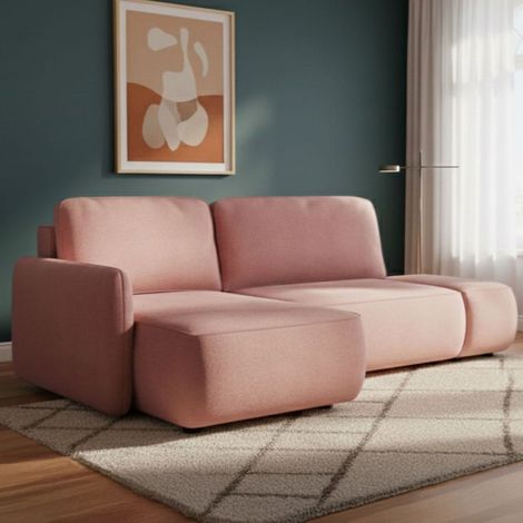 Schlafsofa mit Ottomane Rezzo, Stauraum, verstellbar, abnehmbare Kissen, 229x148 cm, Rosa (1/5)