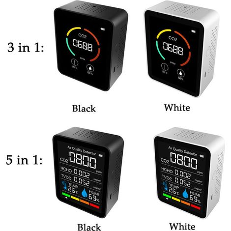 Détecteur CO2 5 en 1 – HCHO, COV, température, humidité – Bluetooth – Pour maison, bureau, voiture