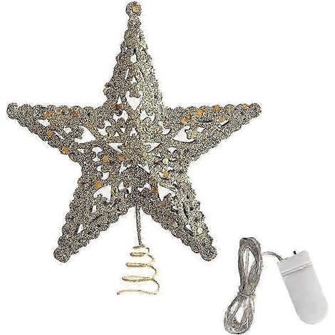 Étoile de Noël ajourée en fer forgé sur une partie supérieure brillante, décoration pour sapin de Noël (1/4)
