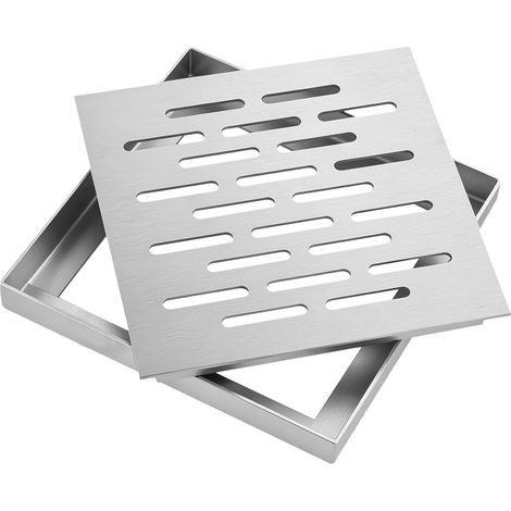 Bonde de sol en acier inoxydable avec cadre - Grille de drainage carrée antidérapante - Pour extérieur, salle de bain, jardin, terrasse (250 x 250 x 20 mm) (1/5)