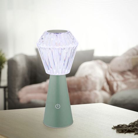 Tischlampe Beistellleuchte Dekoleuchte RGB LED Kristall klar USB Touch Akku grün