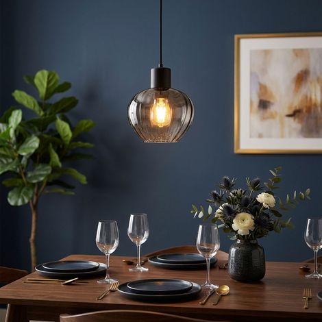 LED Hängeleuchte Pendelleuchte Esszimmerlampe Schwarz Metall Glas H 120 cm (1/5)