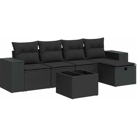 Set Divano da Giardino 6 pz con Cuscini Nero in Polyrattan vidaXL (1/5)