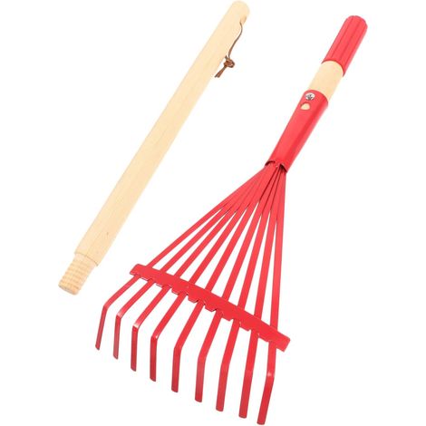 Râteau de Jardin Aménagement Paysager Manche en Bois Détachable, Outil Polyvalent Léger en Fer pour Jardinage Extérieur Garçon et Filles (1/5)
