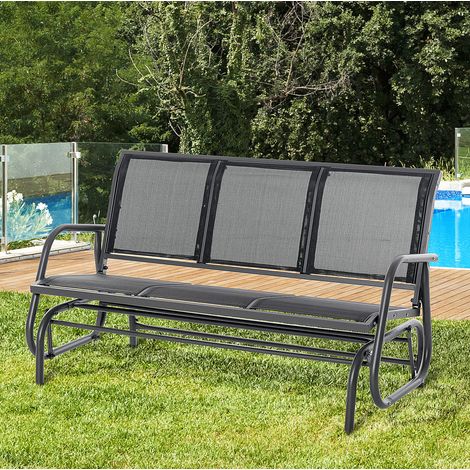 Banc balançoire de jardin 3 places en métal noir, avec dossier en tissu respirant et grand confort, idéal terrasse et extérieur, pour profiter en famille CHICFURN (1/5)