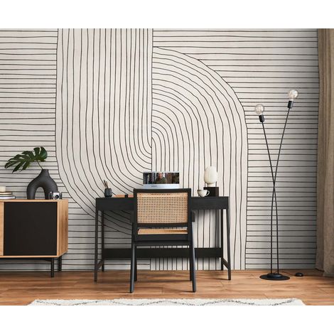 Papier peint intissé Graphique & Géométrique Beige, Crème, Noir - 3,71 x 2,8 m (1/3)
