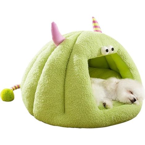 Lit pour Chat, Grotte Chaude pour Chats Et Chiens, Lit Doux en Peluche pour Chien, Igloo pour Chiens, Tente pour Chat De Dessin Animé Mignon, Lit pour Chat pour Chats d'Intérieur(35x35x35cm, Vert) (1/5)