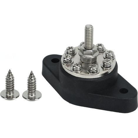 Borne de distribution d'alimentation à goujon unique M6 noir de 6,35 mm (1/4 po) pour batterie 12 V/48 V, bloc de jonction de barre omnibus, pour voitures, camping-cars, bateaux et camions. (1/5)