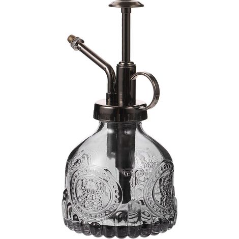 Regadera vintage de cristal transparente para plantas en maceta, pulverizador de agua recargable con cabezal de cobre antiguo, botella de riego ligera (1/5)