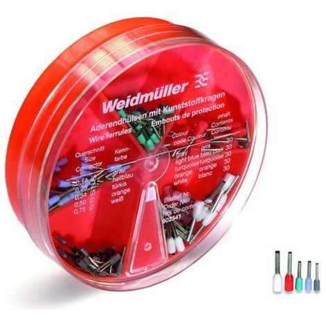 Assortiment d'embouts simples gris, bleu clair, turquoise, orange, blanc Weidmüller H-BOX 0,14-0,75QMM 9025410000 150 p (1/4)