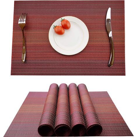 Set mit 4 PVC-Tischsets, rutschfest und abwaschbar, hitze- und fleckenbeständig, Kunstfasern, rot, 4 (1/5)