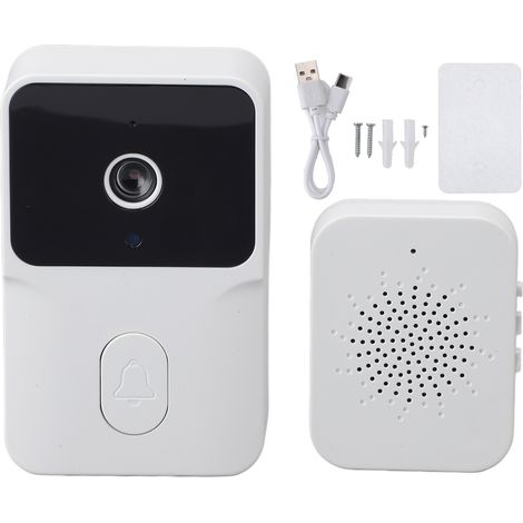 Sonnette vidéo intelligente avec vision nocturne HD, interphone bidirectionnel, caméra sans fil 85° pour maison et villa (blanc).-AquaForge