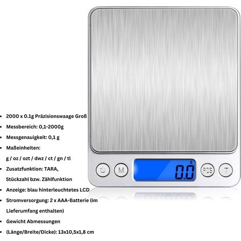 Balance De Précision Numérique - 0 01 G À 2000 G - Affichage LCD - Unités Multiples G CT DWT GN OZ TL OZT - Fonction Comptage - Portable - 1 Pièce (1/5)