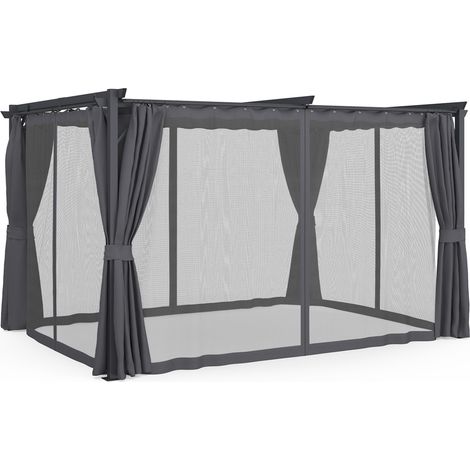 Pergola Moskitonetz einziehbares Dach 3x4M und 4 Vorhänge grau (1/5)