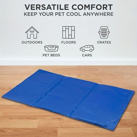 Selbstkühlende Sommer-Haustiermatte für Hunde und Katzen – Blaues Design, tragbares Polyester – 109,22 cm, mehrfarbiger Korb (1/4)