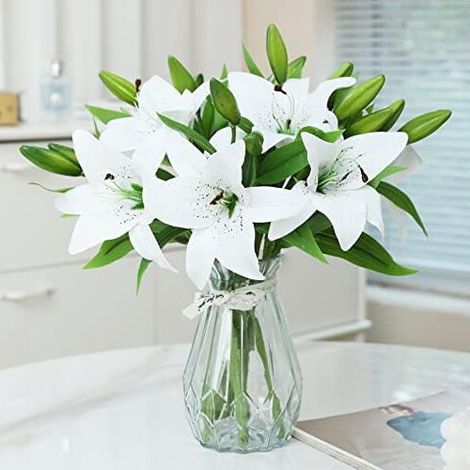 Acht künstliche Tigerlilien, weiße Lilien im Osterstil, geeignet für Hochzeiten, Heimdekoration, Partys und Friedhofsdekorationen – perfekt für ein Frühlingsthema.