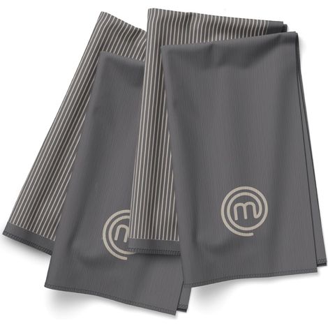 Torchon Cuisine, Coton Vaisselle, Lot de 4 Torchons pour Main, Le Séchage et Plus, Motif Rayé Gris, Lavable en Machine, Résistant à la Chaleur (1/5)