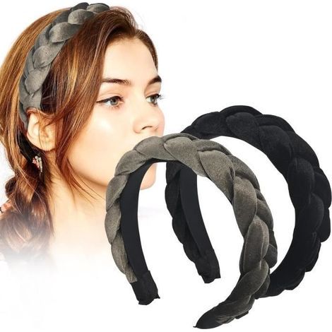 (Schwarz, Grau) Damen-Haarbänder – Vintage – 2er-Pack – Schwarzer und grauer Samt – Bequem – Rutschfest (1/4)