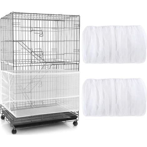 2 PiècesCouverture de Cage à Oiseaux, Blanc, Housse de Protection en Maille, Ajustable Attrape Graine, Filet de Perroquet en Maille de Nylon, Couvre Jupe Guard pour Cage Rondes Carr (1/5)