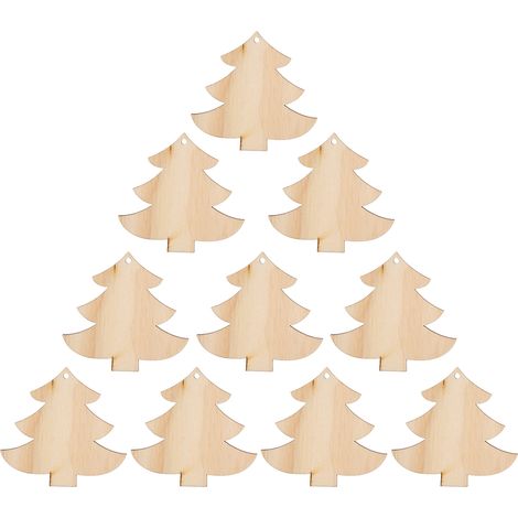 Lot de 10 plaques en bois suspendues DIY artisanales pour décoration sapin de Noël et Nouvel An (modèle n°3) (1/5)