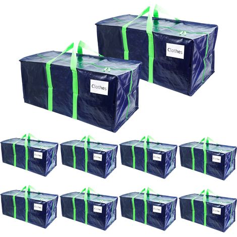 VOUNOT® 10 Stück Umzugstaschen Groß, Faltbare Aufbewahrungstasche, Alternative zu Umzugskartons Blau