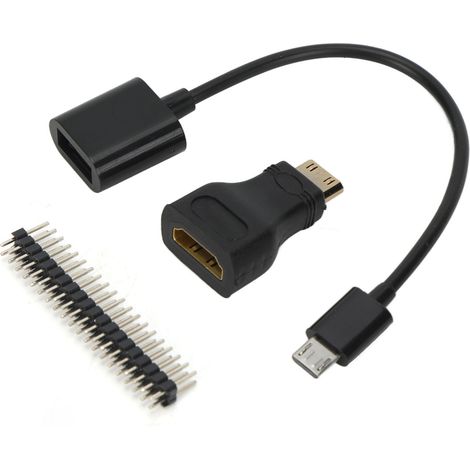 Adaptateur Mini HD vers HD, câble d'alimentation micro USB vers USB femelle 40 broches pour kit Raspberry Pi Zero Pin