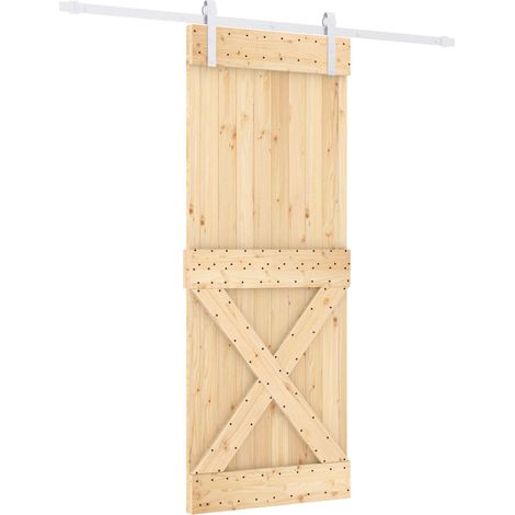Schiebetür Natürlich und Weiß 80 x 210 cm Massivkiefer vidaXL