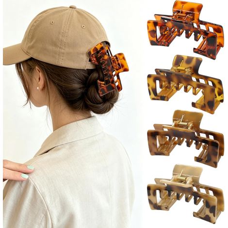 Lot de 4 casquettes de baseball avec grande pince à cheveux, pince à chapeau pour femme, écaille de tortue, accessoires de chapeau ajustables pour casquettes de baseball, antidérapants et offrant (1/5)