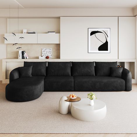 Sofá esquinero 336x168x85 cm de tela negra, modular, sin montaje para salón – MEUBLIV (1/5)