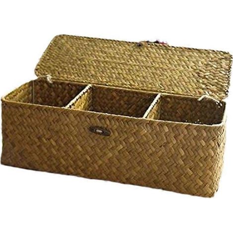 Boîte de rangement portable, panier de bureau tissé résistant avec 3 compartiments (1/5)