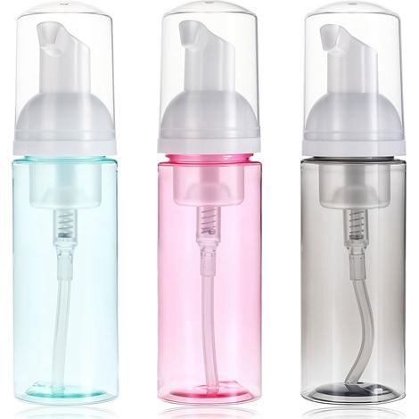 Lot de 3 flacons pompe à mousse, 60 ml (2 oz), transparents et vides, pour voyage. Distributeur de savon mousse rechargeable, petit format, en plastique, pour savon pour les mains, nettoyant visage, s (1/5)